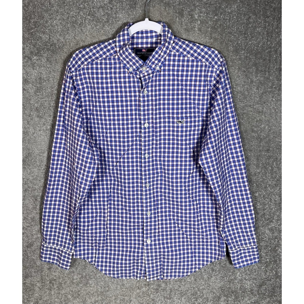 Vineyard Vines Classic Fit Tucker Shirt Mens Small Blue Plaid Button Down Pocket